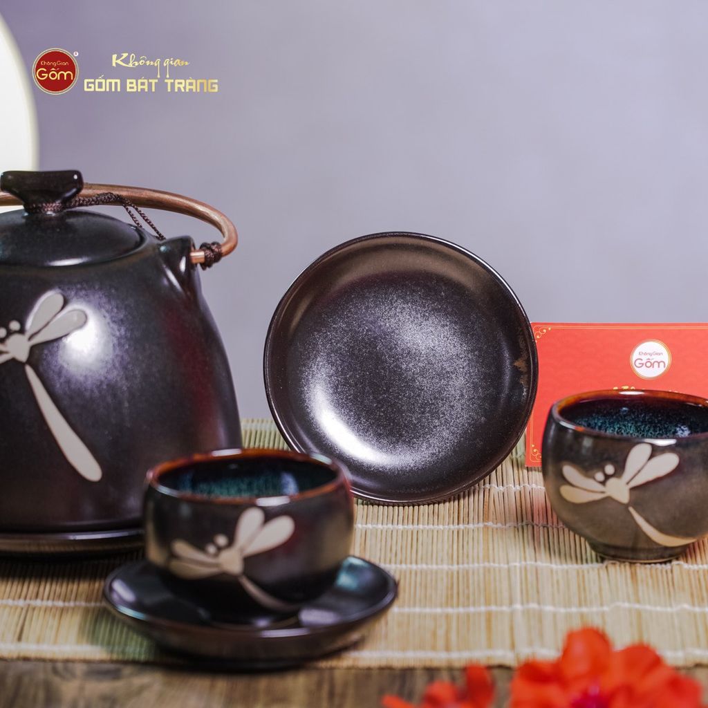 Bộ Ấm Chén Siêu Men Hỏa Biến Chuồn Chuồn