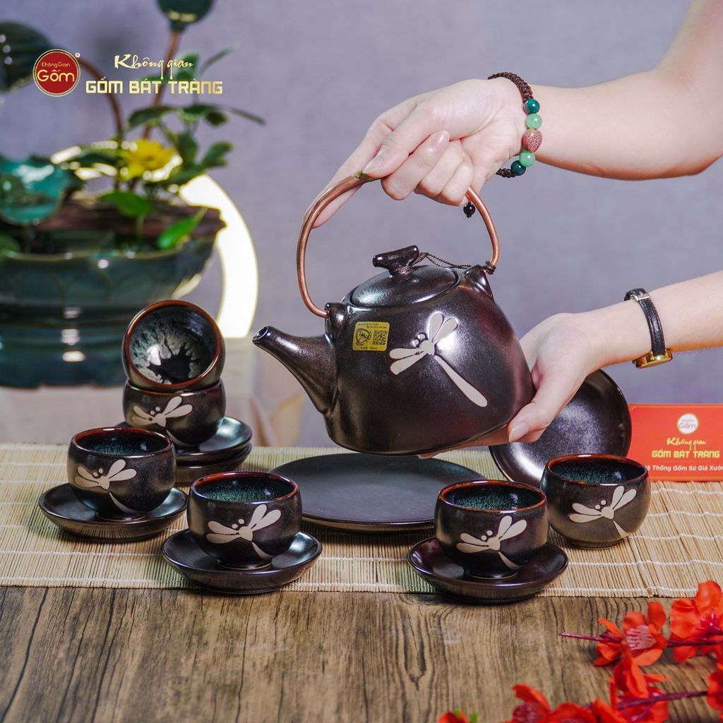 Bộ Ấm Chén Siêu Men Hỏa Biến Chuồn Chuồn