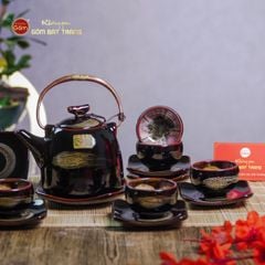Bộ Ấm Chén Siêu Men Hỏa Biến Quét Xám Lòng Hoa