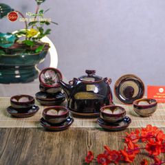 Bộ Ấm Chén Siêu Men Hỏa Biến Quét Xám