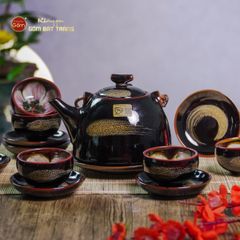 Bộ Ấm Chén Siêu Men Hỏa Biến Quét Xám