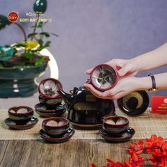 Bộ Ấm Chén Siêu Men Hỏa Biến Quét Xám