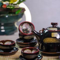 Bộ Ấm Chén Siêu Men Hỏa Biến Quét Xám