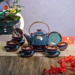 Bộ Ấm Chén Siêu Men Hỏa Biến Rêu Lòng Hoa