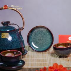 Bộ Ấm Chén Siêu Men Hỏa Biến Rêu Lòng Hoa