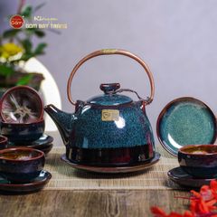 Bộ Ấm Chén Siêu Men Hỏa Biến Rêu Lòng Hoa