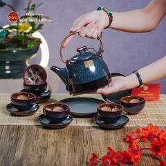 Bộ Ấm Chén Siêu Men Hỏa Biến Rêu Lòng Hoa