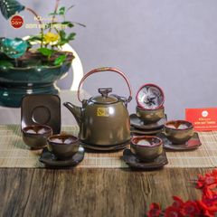 Bộ Ấm Chén Siêu Men Hỏa Biến Xanh Ngọc Lòng Hoa
