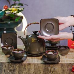 Bộ Ấm Chén Siêu Men Hỏa Biến Xanh Ngọc Lòng Hoa
