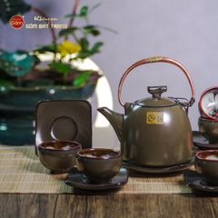 Bộ Ấm Chén Siêu Men Hỏa Biến Xanh Ngọc Lòng Hoa