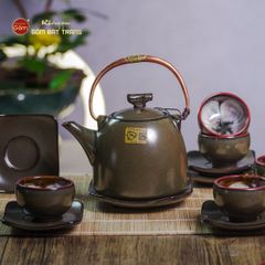 Bộ Ấm Chén Siêu Men Hỏa Biến Xanh Ngọc Lòng Hoa