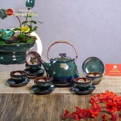 Bộ Ấm Chén Siêu Men Hỏa Biến Xanh Xám