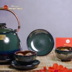 Bộ Ấm Chén Siêu Men Hỏa Biến Xanh Xám
