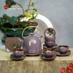 Bộ Ấm Chén Siêu Men Xám Hỏa Biến Lòng Hoa