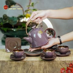 Bộ Ấm Chén Siêu Men Xám Hỏa Biến Lòng Hoa