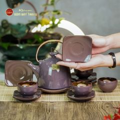 Bộ Ấm Chén Siêu Men Xám Hỏa Biến Lòng Hoa