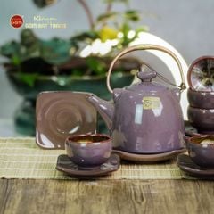 Bộ Ấm Chén Siêu Men Xám Hỏa Biến Lòng Hoa