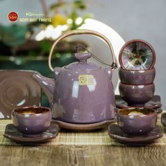 Bộ Ấm Chén Siêu Men Xám Hỏa Biến Lòng Hoa