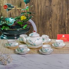 Bộ Ấm Chén Thiên Nga Men Kem Đào Xanh