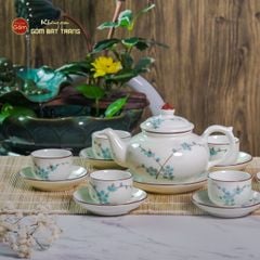 Bộ Ấm Chén Thiên Nga Men Kem Đào Xanh