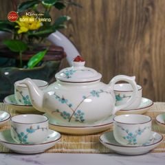 Bộ Ấm Chén Thiên Nga Men Kem Đào Xanh