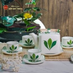 Bộ Ấm Chén Vuông Quai Đồng Vẽ Ngò Gai