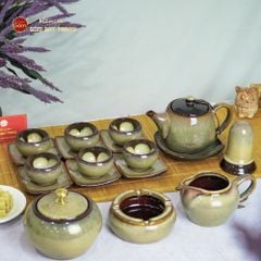 Bộ Ấm Trà 3 Chân Gấm Hoa Men Hỏa Biến