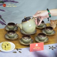 Bộ Ấm Trà Bầu Gấm Hoa Men Hỏa Biến