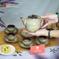 Bộ Ấm Trà Bầu Gấm Hoa Men Hỏa Biến
