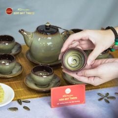 Bộ Ấm Trà Bầu Gấm Hoa Men Hỏa Biến