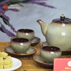 Bộ Ấm Trà Bầu Gấm Hoa Men Hỏa Biến