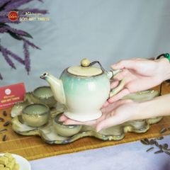 Bộ Ấm Trà Cao Men Hỏa Biến Khay Sen Dài