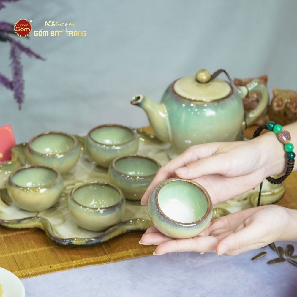 Bộ Ấm Trà Cao Men Hỏa Biến Khay Sen Dài