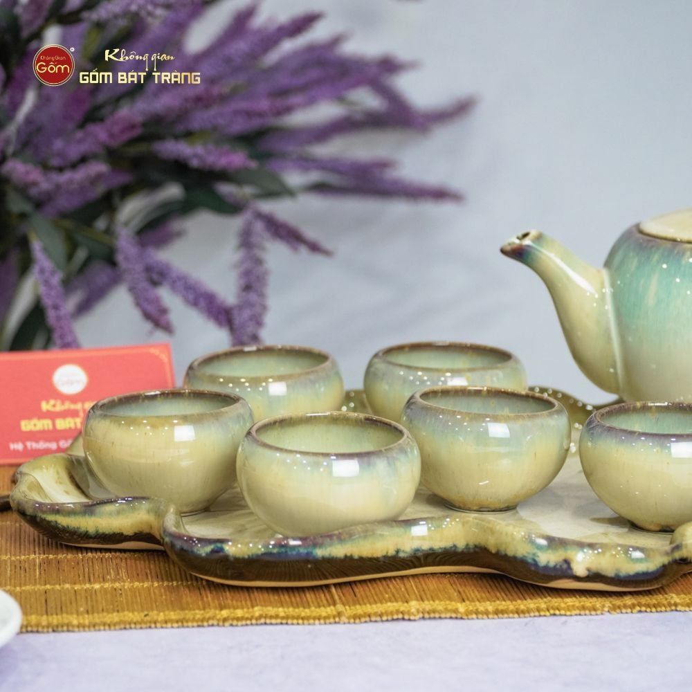 Bộ Ấm Trà Cao Men Hỏa Biến Khay Sen Dài