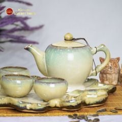 Bộ Ấm Trà Cao Men Hỏa Biến Khay Sen Dài