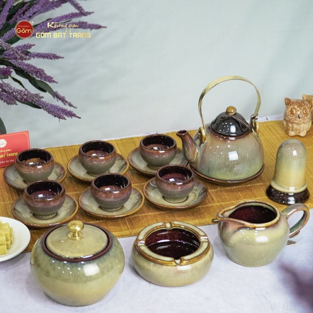 Bộ Ấm Trà Chuông Gấm Xoáy Men Hỏa Biến