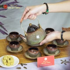 Bộ Ấm Trà Chuông Gấm Xoáy Men Hỏa Biến