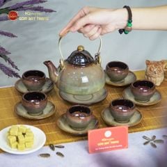 Bộ Ấm Trà Chuông Gấm Xoáy Men Hỏa Biến