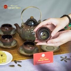 Bộ Ấm Trà Chuông Gấm Xoáy Men Hỏa Biến