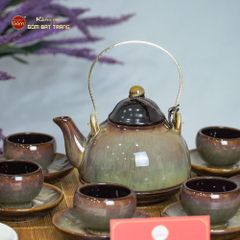 Bộ Ấm Trà Chuông Gấm Xoáy Men Hỏa Biến