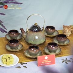 Bộ Ấm Trà Chuông Gấm Xoáy Men Hỏa Biến