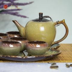 Bộ Ấm Trà Đèn Thần Men Hỏa Biến Khay Trầu
