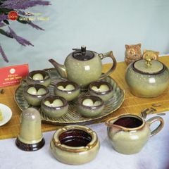 Bộ Ấm Trà Đèn Thần Men Hỏa Biến Khay Xoáy