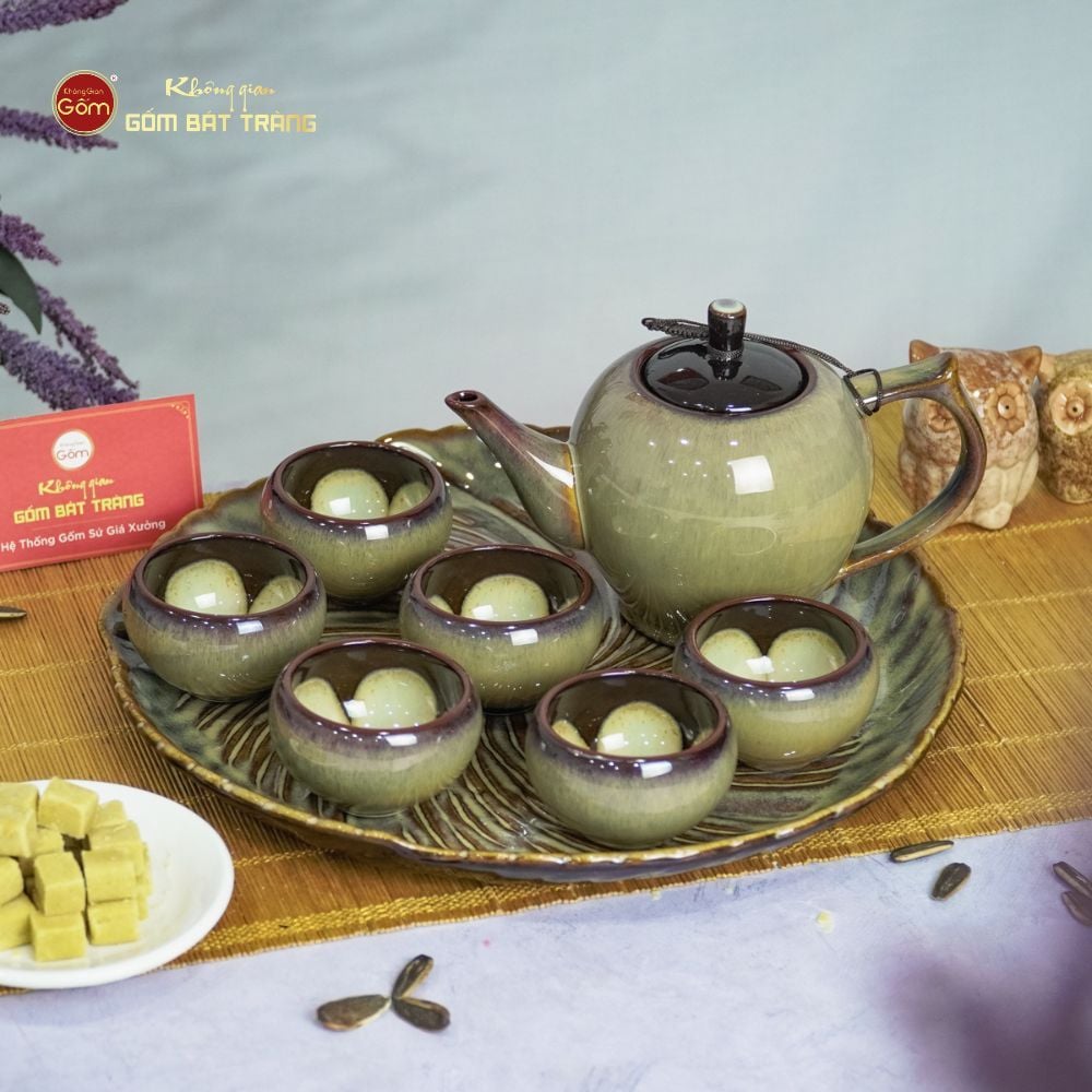 Bộ Ấm Trà Đèn Thần Men Hỏa Biến Khay Xoáy