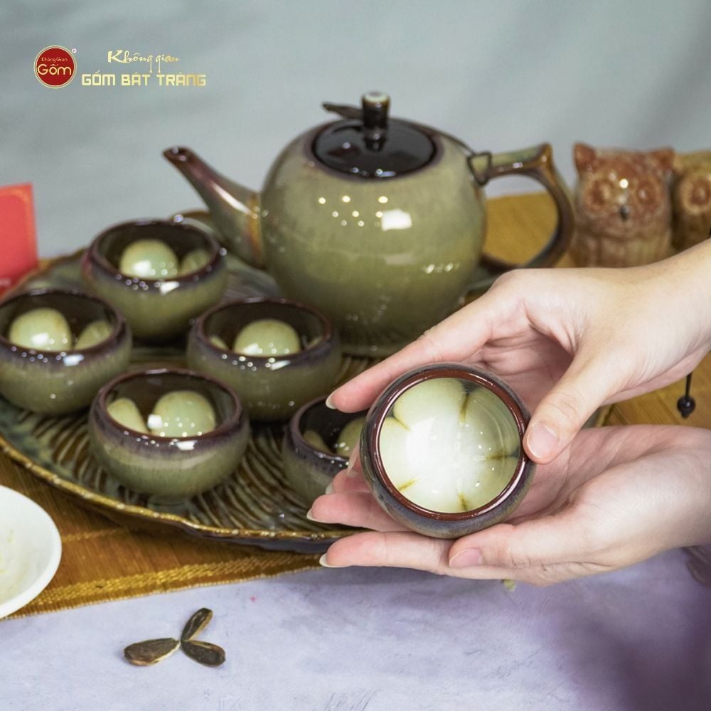 Bộ Ấm Trà Đèn Thần Men Hỏa Biến Khay Xoáy
