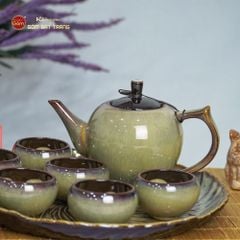 Bộ Ấm Trà Đèn Thần Men Hỏa Biến Khay Xoáy