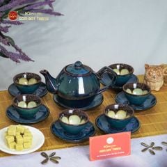 Bộ Ấm Trà Đĩa Xanh Hoa Men Hỏa Biến