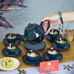 Bộ Ấm Trà Đĩa Xanh Hoa Men Hỏa Biến