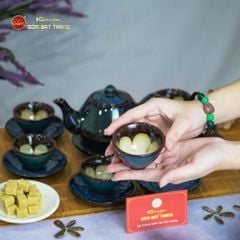 Bộ Ấm Trà Đĩa Xanh Hoa Men Hỏa Biến