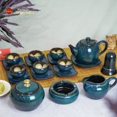 Bộ Ấm Trà Dưa Xanh Hoa Men Hỏa Biến